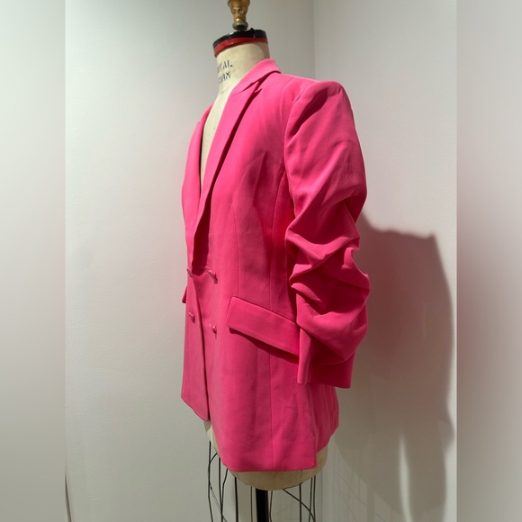 NWT Cinq à Sept Kris Crepe Blazer Jacket Ruched Sleeves Sz 0 pink azalea - Picture 6 of 14